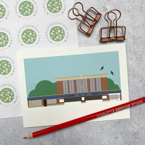 Acton Town Station Illustrated Greetings Card