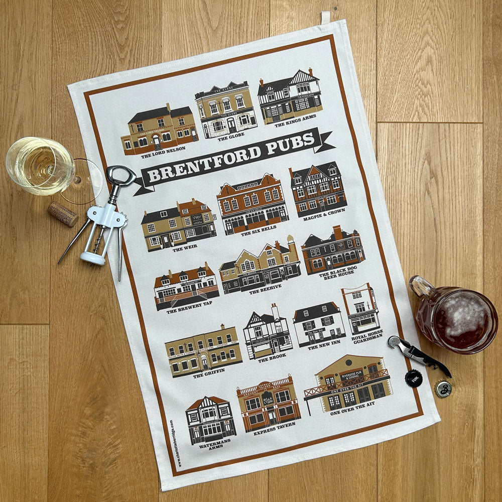Brentford Pubs Illustrated Tea Towel