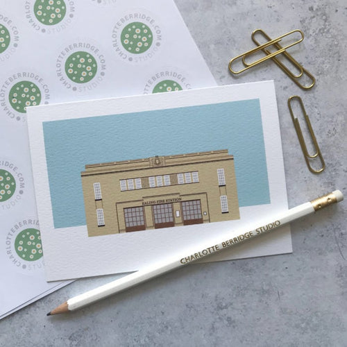 Ealing Fire Station Illustrated Greetings Card