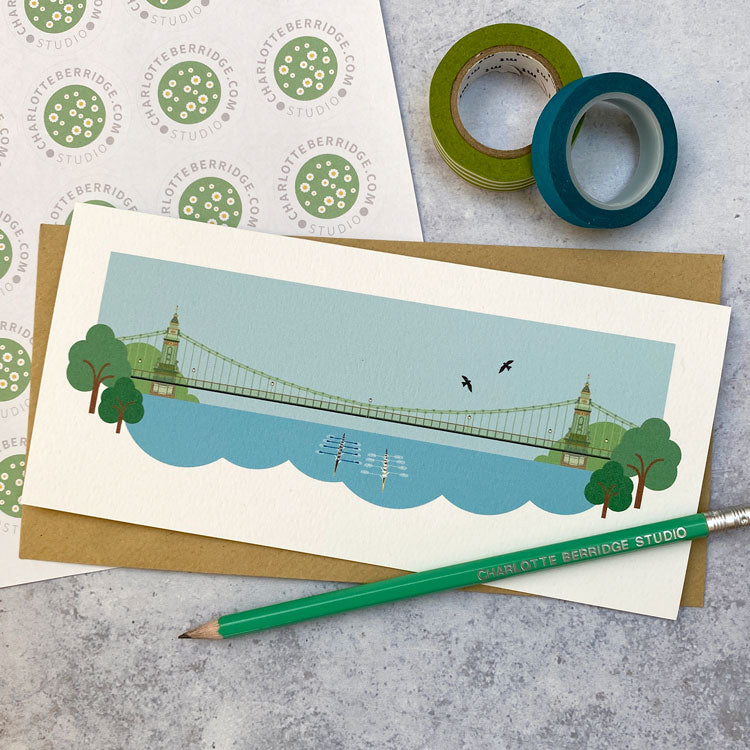 Hammersmith Bridge Long Illustrated Greetings Card