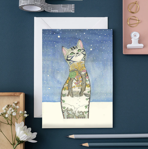 Cat in the Snow Greeting Card